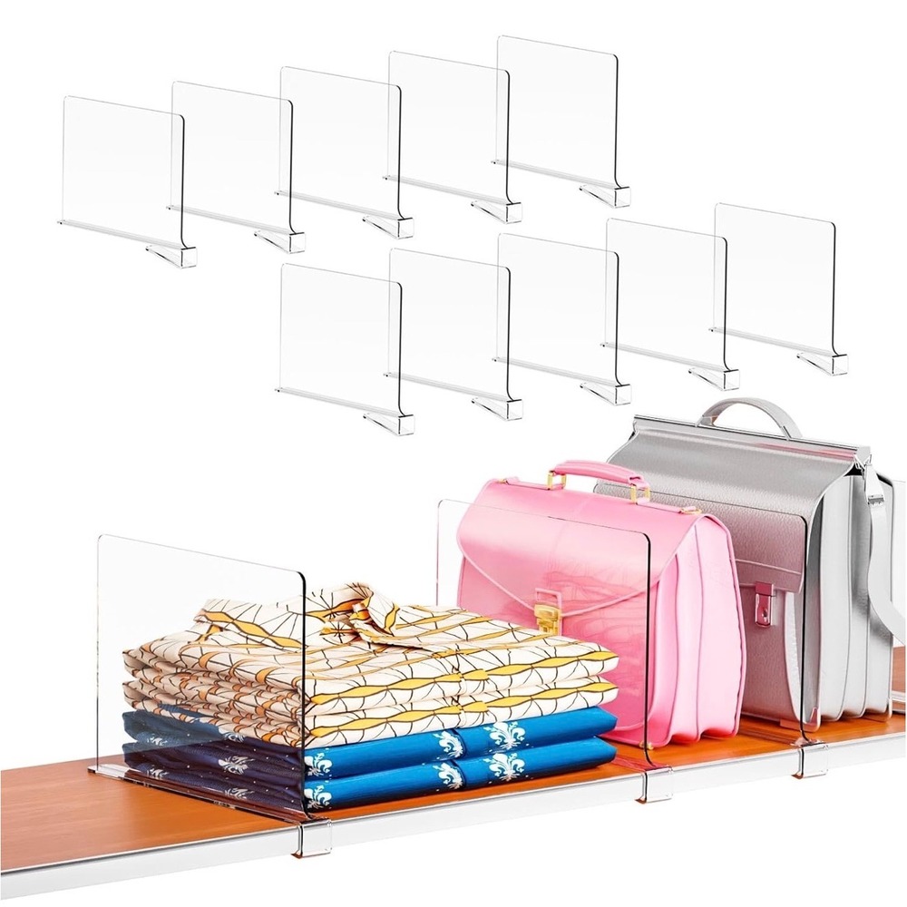 Clear Acrylic Shelf Dividers‎ for Closet Wardrobe Bookshelf Organizer 8 Pack